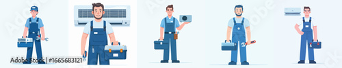 Air Conditioning Technician Vector Illustration in Flat Design Style