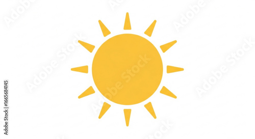 Bright yellow sun vector illustration for summer sunshine heat light and weather forecast designs and clip art