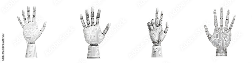 Naklejka premium Robot Hands: Futuristic Mechanical Hand Illustrations on White