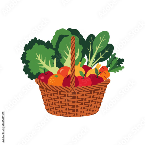 A basket full of fresh and colorful fruits and vegetables