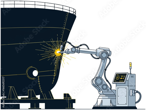 Automated welding process on a ship hull using robotic arm