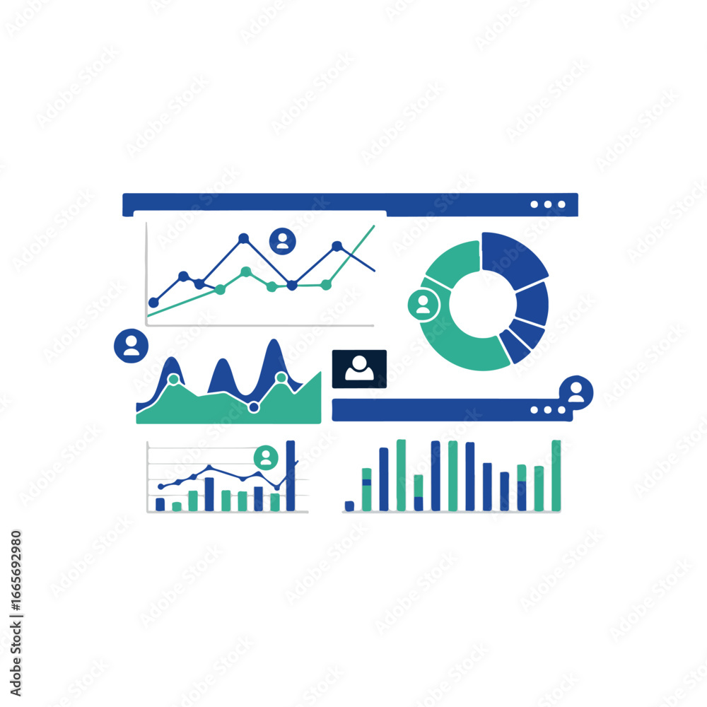 Obraz premium Data Visualization Dashboard with Charts and User Icons