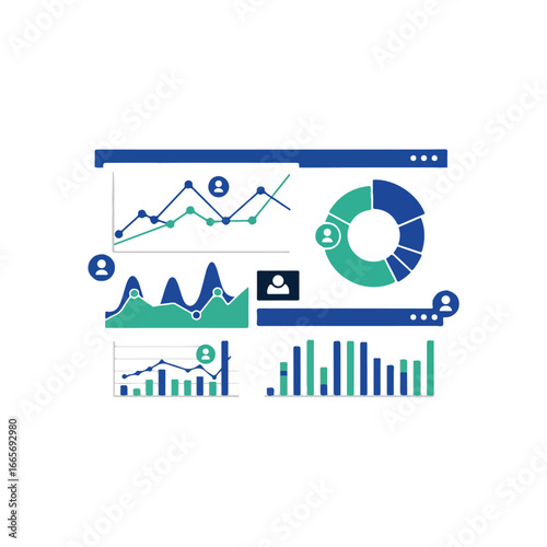 Data Visualization Dashboard with Charts and User Icons