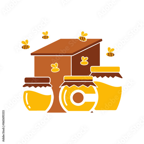 Honey production and beekeeping in a stylized vector illustration