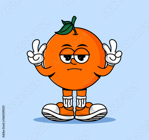 Cartoon orange fruit mascot character in funny and cute style. Perfect for stickers, t-shirt design, and summer illustration