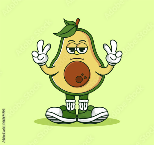 Retro groovy avocado cartoon character in a cute and funny style. Perfect for stickers, t-shirt design, and playful summer graphics