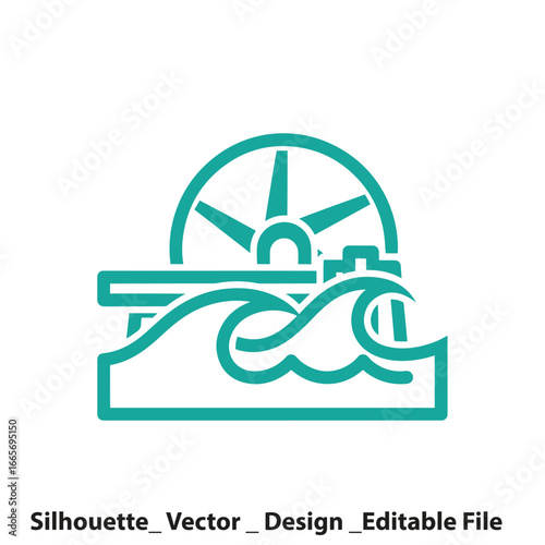Vector art of waterwheel icon, a hydro power generation