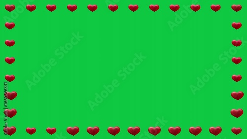 Photo frame with heart shape border on green screen background motion graphic effects. 