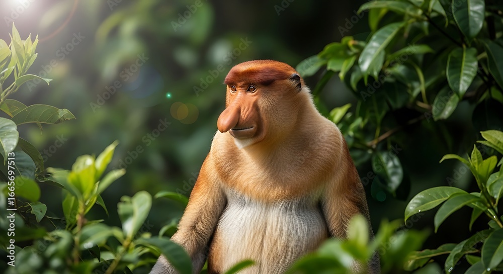 Naklejka premium Proboscis Monkey in Green Foliage