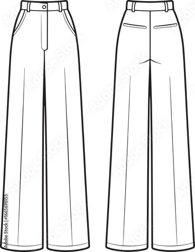 wide leg palazzo pants front and back views Fashion illustration
