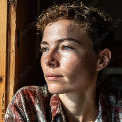 Freckled Serenity: A Portrait Bathed in Golden Light