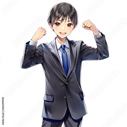 anime boy in suit, arms raised, smiling clip art preview