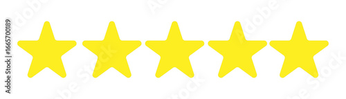 Five yellow star shaped pushpins isolated on white or transparent png background background