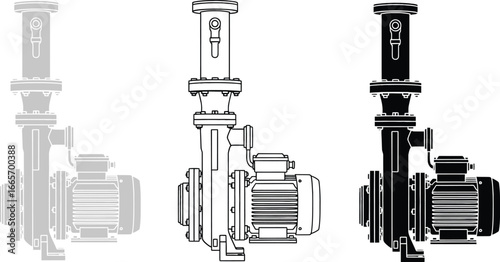 Explore centrifugal water pump technical drawing and design details vector