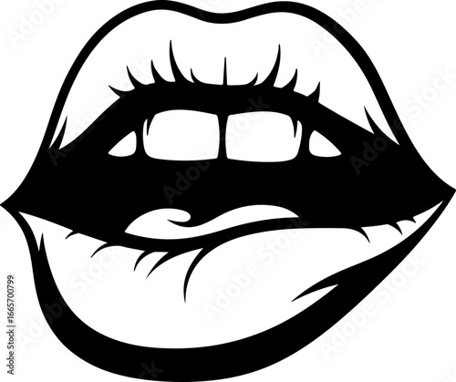 "Biting Lips Silhouette Art" Vector