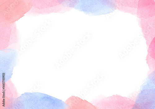 淡い赤色と青色の水彩テクスチャのフレーム
