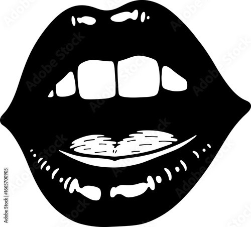 "Biting Lips Silhouette Art" Vector