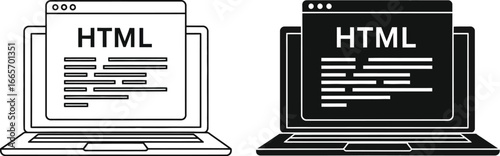 Html coding on laptop vector illustration website development tech vector