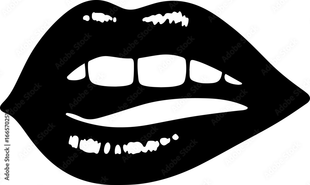 Obraz premium Glossy Lips with Teeth Silhouette Vector Design