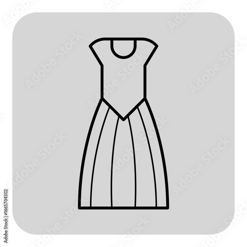 Simple line drawing of wedding dress, showcasing stylish shape with fitted bodice and flowing skirt. Perfect for representations of marriage themes