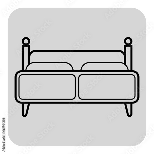 Simple line icon of bed, symbolizing comfort and intimacy, ideal for wedding and marriage-related themes in invitations or decorations