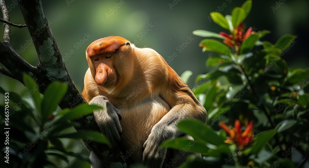 Fototapeta premium Proboscis Monkey Resting in Tree