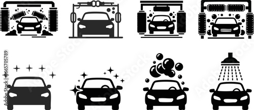 Car Wash Service Vector Icon Set