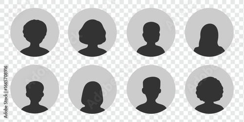Avatar flat icon set. Default anonymous user portrait vector illustrations. Signs for man, woman faceless profile picture. Gray round website placeholder. avatar profile icon. user icon. EPS 10. 