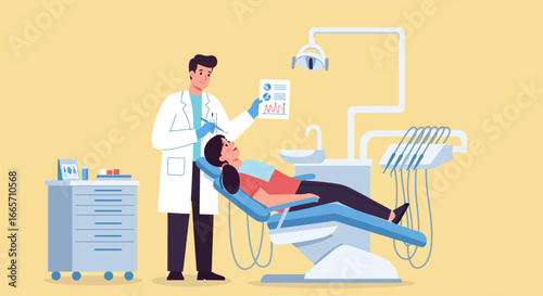 Dentist Explaining Treatment Plan to Patient in Dental Chair