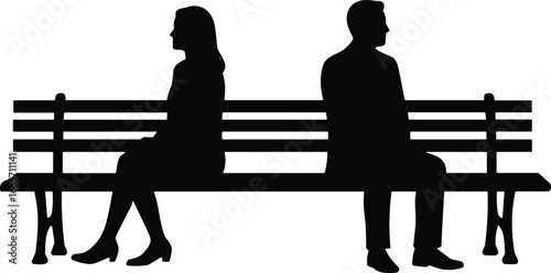 Silhouette of a Couple Separated on a Bench Emotional Distance and Relationship Challenges