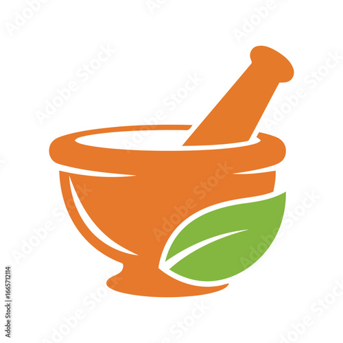 Mortar and pestle with leaf herbal medicine natural remedy pharmacy apothecary health icon