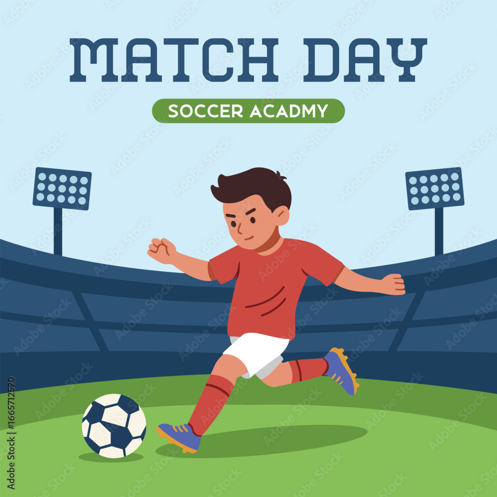 Fototapeta premium Little Boy Playing Football while Kicking a Ball