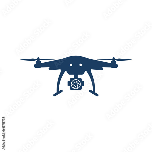 Dark blue drone silhouette with camera aerial photography quadcopter unmanned aircraft technology icon isolated eps vector