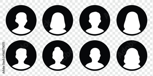 Avatar flat icon set. Default anonymous user portrait vector illustrations. Signs for man, woman faceless profile picture. Gray round website placeholder. avatar profile icon. user icon. EPS 10. 