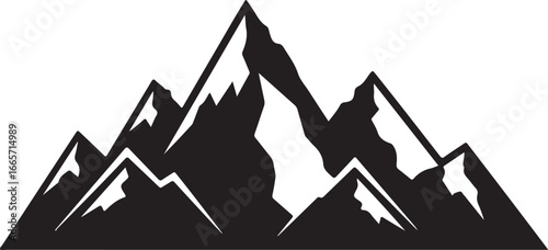 Vector art of black and white silhouette of majestic mountain peaks
