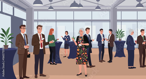 Business Professionals Networking at an Elegant Corporate Event with Drinks