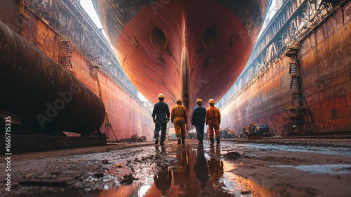Shipbuilding process dry dock industrial scene maritime facility ground level construction insights