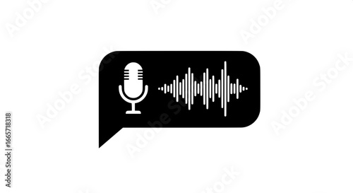 Digital voice message icon displaying a microphone and audio waveform within a speech bubble, representing modern sound recording and voice communication