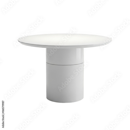 Modern white round pedestal dining table isolated on transparent background