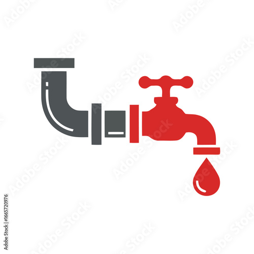 Plumbing pipe and faucet vector illustration water supply dripping tap plumbing icon home repair graphic