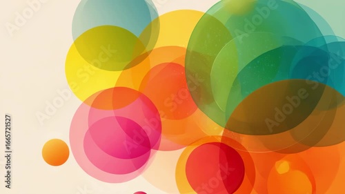 Vivid colors blend together in a dynamic display of overlapping circles, creating an engaging abstract art piece. The vibrant hues capture attention and inspire creativity