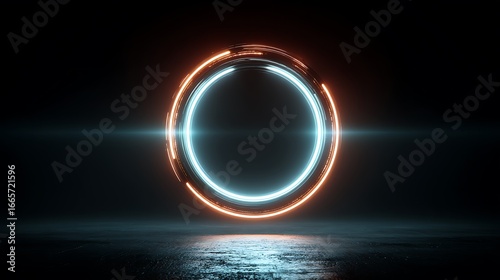 Wallpaper Mural Minimalist cyber futuristic interface with glowing circle at bottom center, upper 80% blank dark background, ideal for digital design, UI projects, sci-fi posters or modern technology concepts Torontodigital.ca