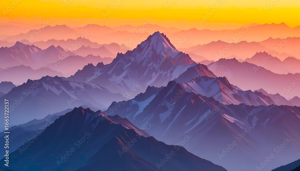 Fototapeta premium Stunning mountain range at sunset with layered peaks