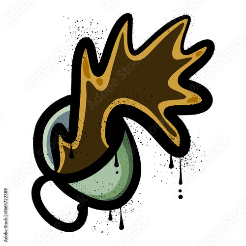 Spilled coffee cup with spray paint splatter