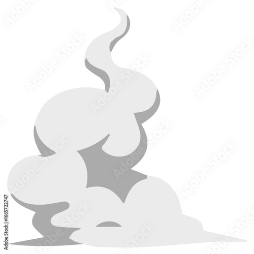 Cartoon smoke cloud in swirl shape rising upward, abstract vapor effect for fire, dust, magical, or explosion design illustration.
