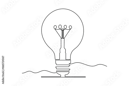 Elegant light bulb one line sketch continuous minimalist isolate outline art illustration