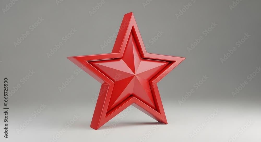 Obraz premium Bold red five-pointed star award symbolizing achievement, success, and recognition against a clean grey backdrop