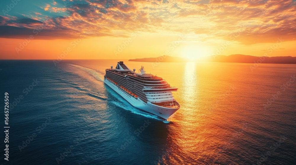 Fototapeta premium Cruise At Sunset In Ocean