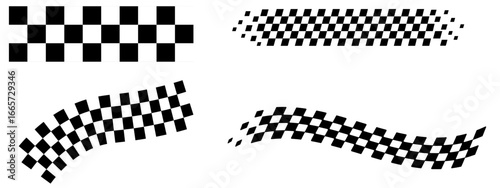 Racing Stripes and Checkered Flag Vector Set Race Track Icons, Banner Patterns, Chequered Flag Illustration Collection vector illustrations on a white background.	
