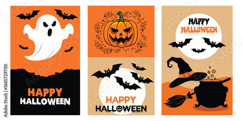 Festive halloween ghost pumpkin witch and bats festive decorations